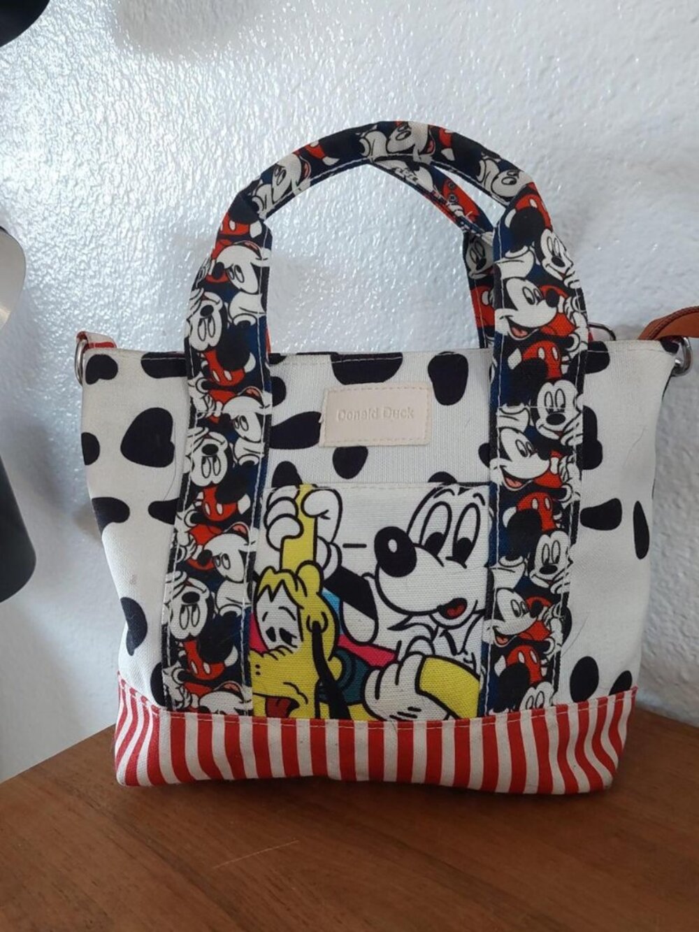 Disney Mickey Mouse Pluto Mini Canvas Tote Bag Cow Print Striped Donald Duck Lab